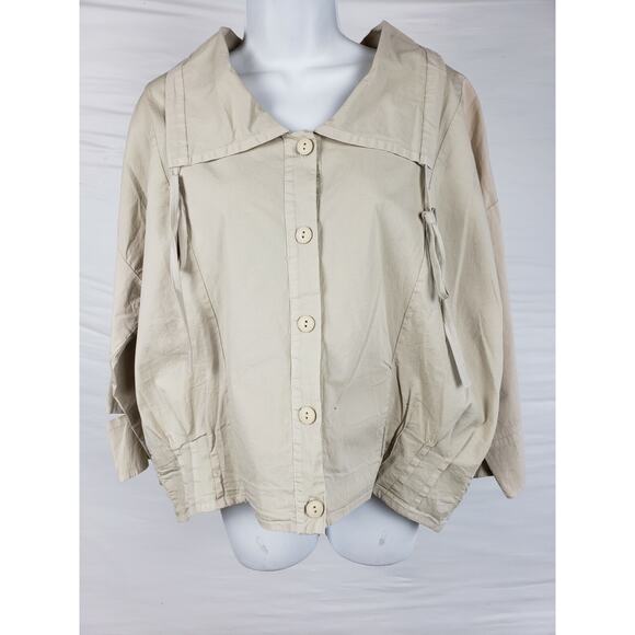 Luukaa Tan Button Down Long Sleeve Size 3 Adjustable Collar Jacket w/ Pockets - Picture 1 of 7